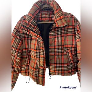 Topshop cropped plaid puffer coat